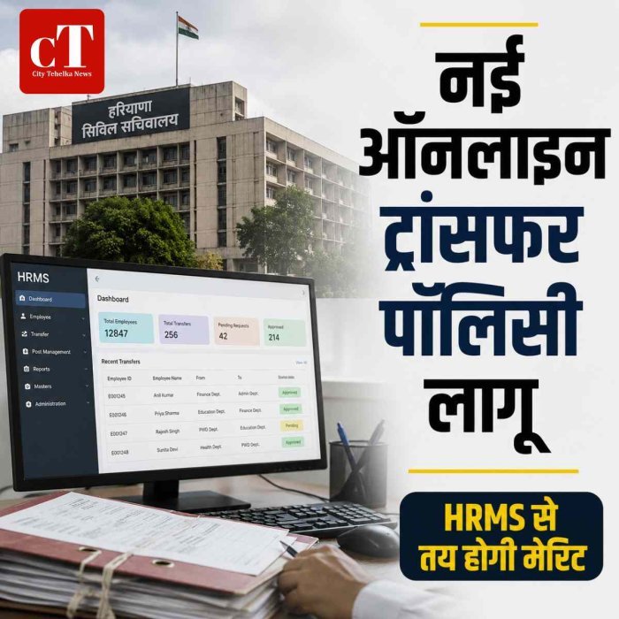हरियाणा में नई ऑनलाइन ट्रांसफर पॉलिसी लागू, HRMS डेटा से तय होगी मेरिट और पोस्टिंग, गलत जानकारी पर होगी कार्रवाई