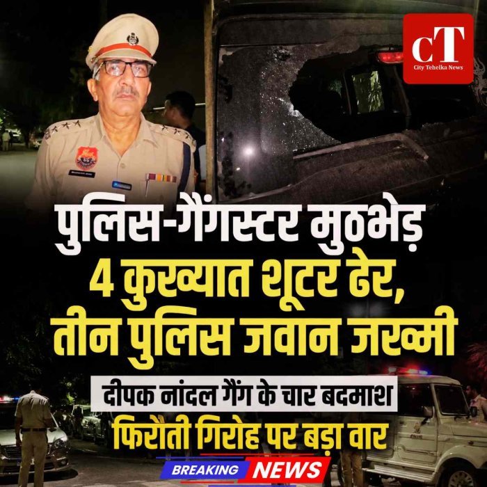हरियाणा एनकाउंटर: पुलिस-गैंगस्टर मुठभेड़, 4 कुख्यात शूटर ढेर, तीन पुलिस जवान जख्‍मी,  पुलिस की जवाबी कार्रवाई में बड़ा ऑपरेशन सफल