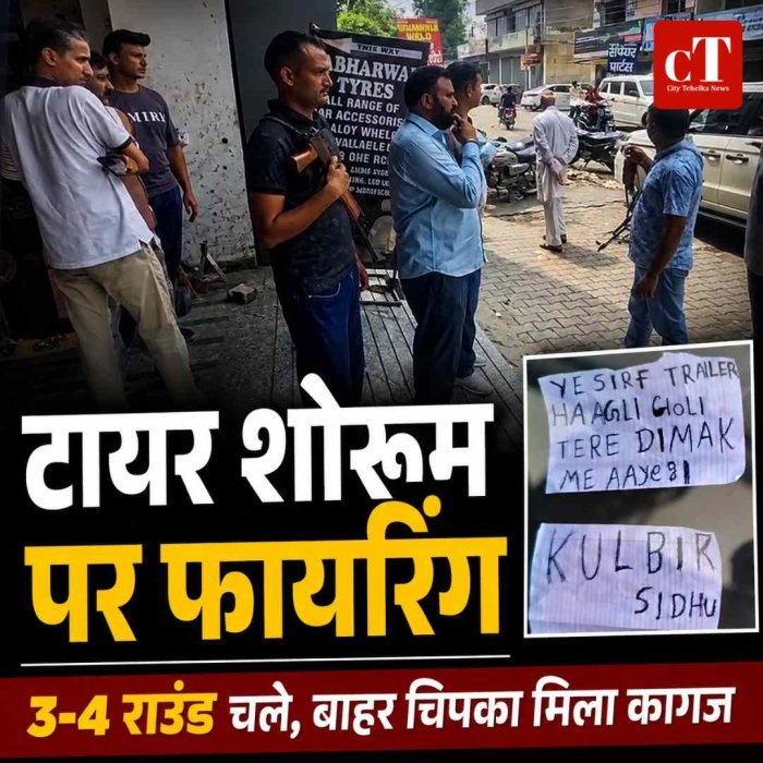 टायर शोरूम पर देर रात फायरिंग, बाहर चिपका मिला हाथ से लिखा कागज; CCTV खंगाल रही पुलिस