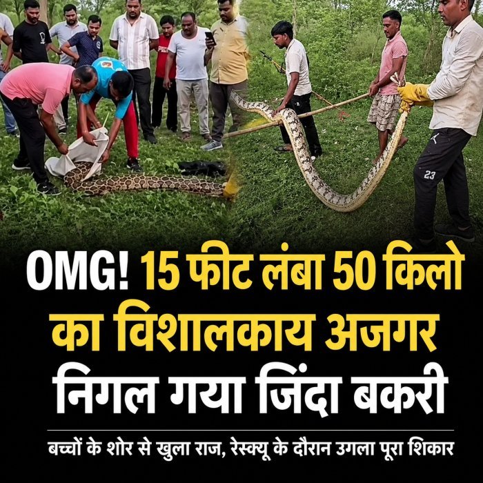 OMG! 15 फीट लंबा 50 किलो का विशालकाय अजगर निगल गया जिंदा बकरी, बच्चों के शोर से खुला राज, देखें