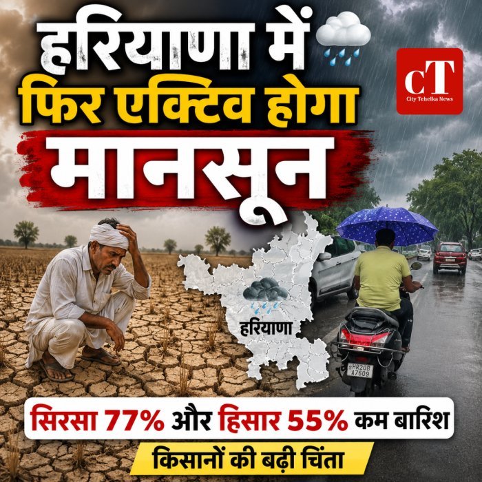हरियाणा में फिर एक्टिव होगा मानसून,सिरसा 77% और हिसार 55% कम बारिश,किसानों की बढ़ी चिंता