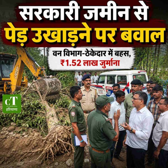 सरकारी जमीन से पेड़ उखाड़ने पर बवाल, वन विभाग-ठेकेदार में बहस, ₹1.52 लाख जुर्माना