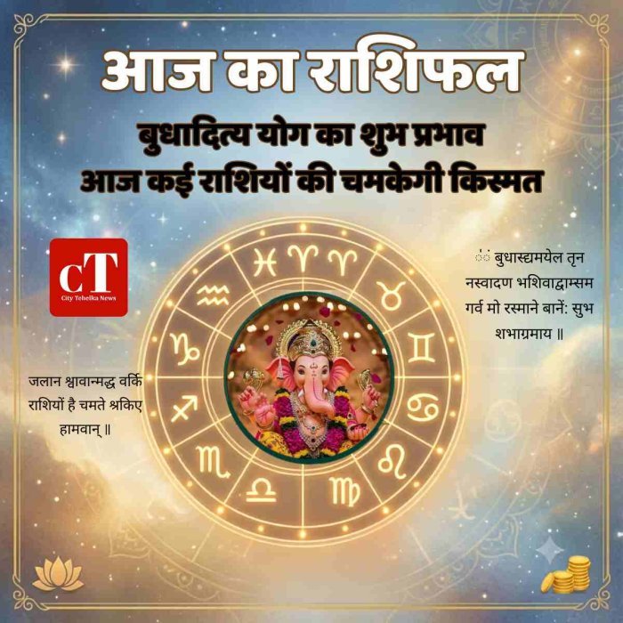 आज का राशिफल: बुधादित्य योग का शुभ प्रभाव,आज कई राशियों की चमकेगी किस्मत