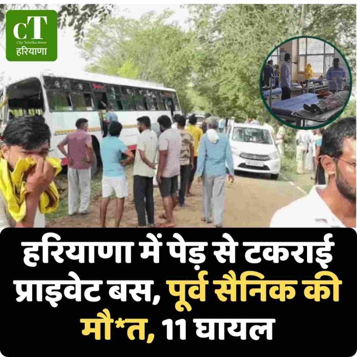 हरियाणा में पेड़ से टकराई प्राइवेट बस, पूर्व सैनिक की मौ*त, 11 घायल