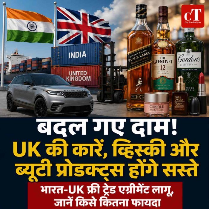 भारत-UK फ्री ट्रेड एग्रीमेंट लागू: ब्रिटिश व्हिस्की, लग्जरी कारों और ब्यूटी प्रोडक्ट्स पर घटेगा टैक्स, भारतीय निर्यातकों को भी बड़ा फायदा