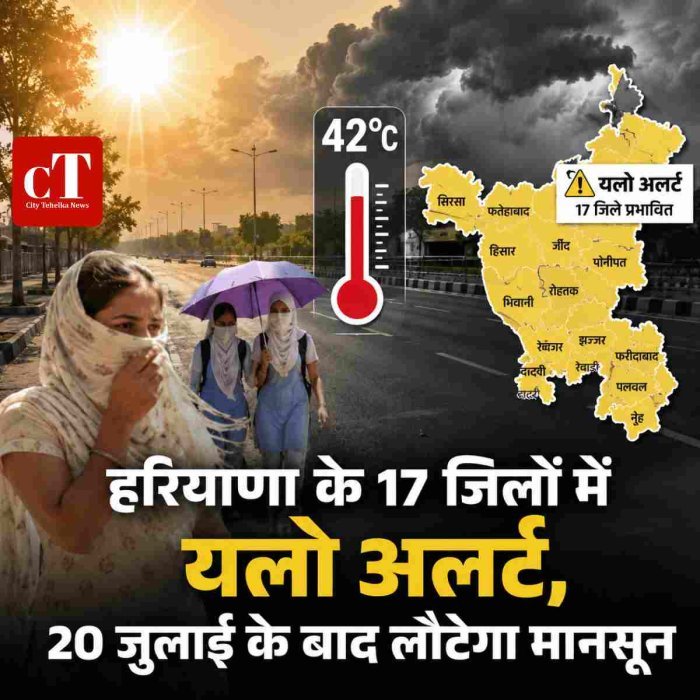 हरियाणा के 17 जिलों में यलो अलर्ट, 20 जुलाई के बाद लौटेगा मानसून