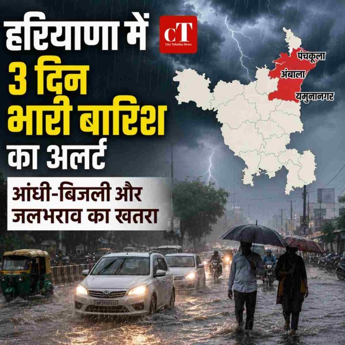 हरियाणा में 3 दिन भारी बारिश का अलर्ट,आंधी-बिजली और जलभराव का खतरा