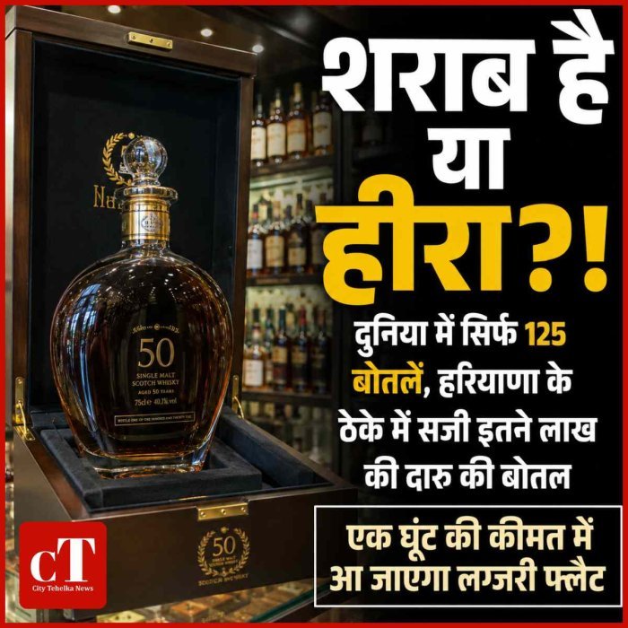 शराब है या हीरा? हरियाणा के ठेके में सजी इतने लाख की दारु की बोतल... एक घूंट की कीमत में आ जाएगा लग्जरी फ्लैट!"