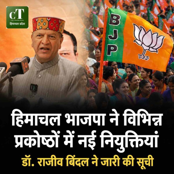 भाजपा ने विभिन्न प्रकोष्ठों में नई नियुक्तियां कीं: डॉ. राजीव बिंदल ने जारी की सूची, संगठन को बूथ स्तर तक मजबूत करने पर जोर