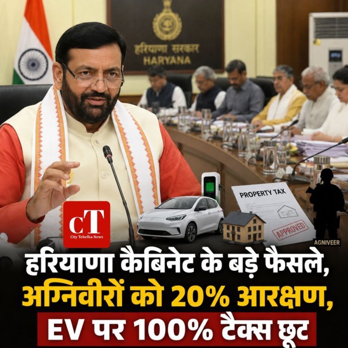 हरियाणा कैबिनेट के बड़े फैसले, अग्निवीरों को 20% आरक्षण, EV पर 100% टैक्स  छूट