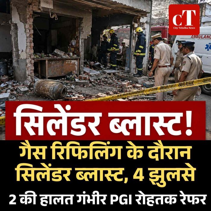 गैस रिफिलिंग के दौरान सिलेंडर ब्लास्ट, 4 झुलसे; 2 की हालत गंभीर, PGI रोहतक रेफर