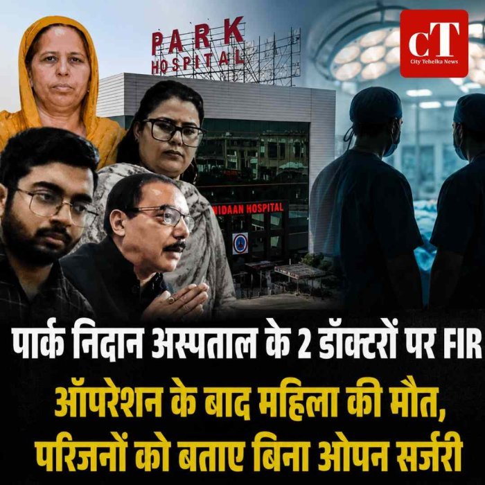 ऑपरेशन के बाद महिला की मौत,  परिजनों को बताए बिना ओपन सर्जरी , पार्क निदान अस्पताल के 2 डॉक्टरों पर FIR