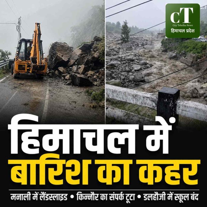 हिमाचल में बारिश का प्रहार: मनाली में लैंडस्लाइड, किन्नौर का संपर्क टूटा