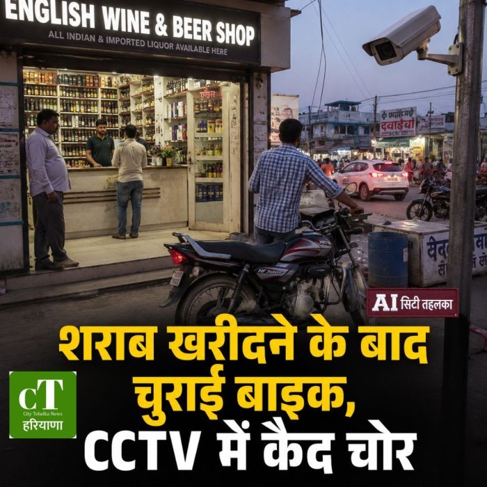 शराब खरीदने के बाद चुराई बाइक, CCTV में कैद चोर