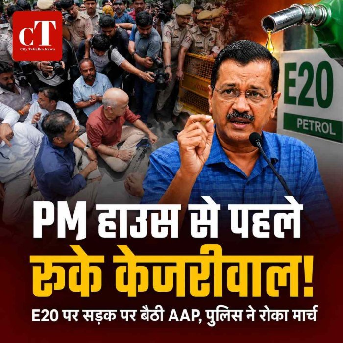 PM हाउस तक AAP का मार्च : पुलिस ने रोका, धरने पर बैठे कार्यकर्ता, केजरीवाल बोले- E20 थोपना बंद करें