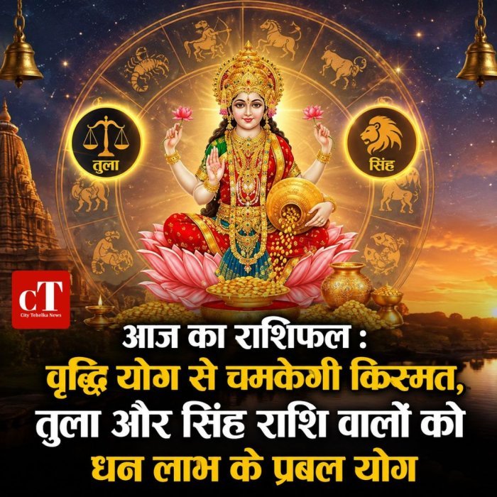 आज का राशिफल : वृद्धि योग से चमकेगी किस्मत, तुला और सिंह राशि वालों को धन लाभ के प्रबल योग