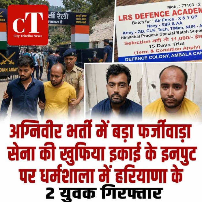 अग्निवीर भर्ती में बड़ा फर्जीवाड़ा: सेना की खुफिया इकाई के इनपुट पर धर्मशाला में हरियाणा के 2 युवक गिरफ्तार