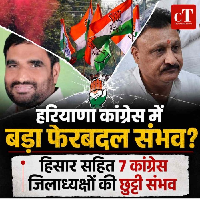 हरियाणा कांग्रेस में बड़ा संगठनात्मक फेरबदल संभव: हिसार समेत 7 जिलाध्यक्षों पर तलवार, गर्ग के इस्तीफे के बाद तेज हुई गुटबाजी की चर्चा