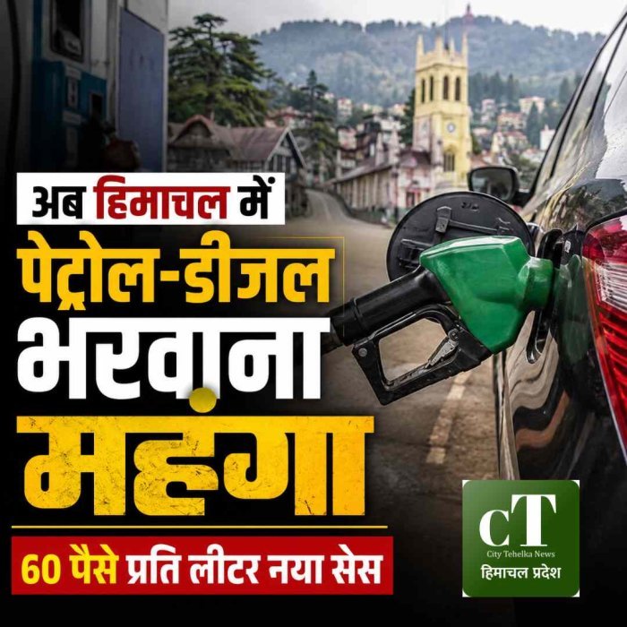 हिमाचल में पेट्रोल-डीजल हुआ महंगा, 60 पैसे प्रति लीटर बढ़ा बोझ; अनाथ एवं विधवा उपकर लागू