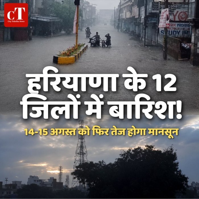 हरियाणा के 12 जिलों में बारिश,14-15 अगस्त को फिर तेज होगा मानसून