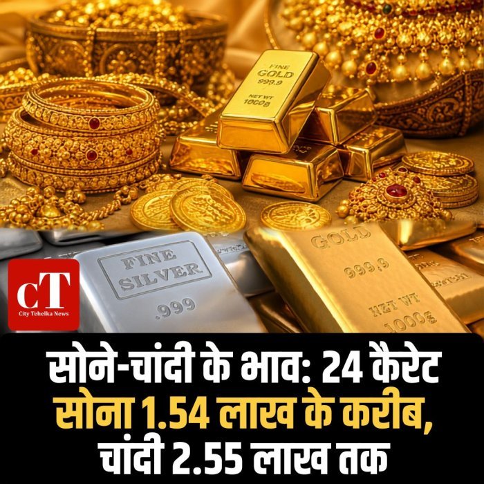 सोने-चांदी के भाव: 24 कैरेट सोना 1.54 लाख के करीब, चांदी 2.55 लाख तक