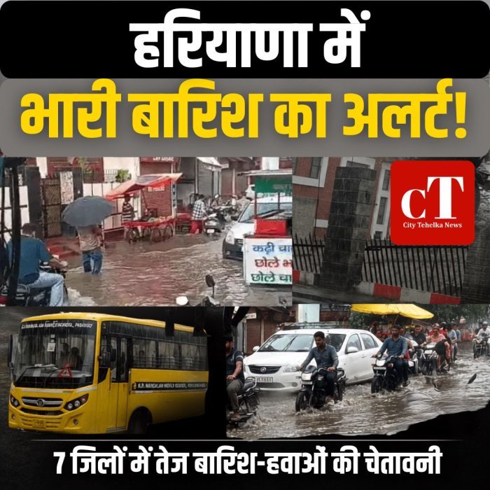 हरियाणा में भारी बारिश का अलर्ट,7 जिलों में तेज बारिश-हवाओं की चेतावनी