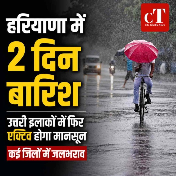 हरियाणा में दो दिन बारिश का दौर, उत्तरी हिस्सों में फिर एक्टिव होगा मानसून; कई जिलों में जलभराव