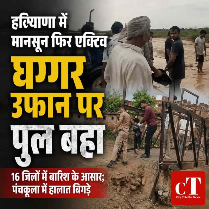 हरियाणा में मानसून फिर एक्टिव, 16 जिलों में बारिश के आसार; घग्गर में उफान से पुल बहा