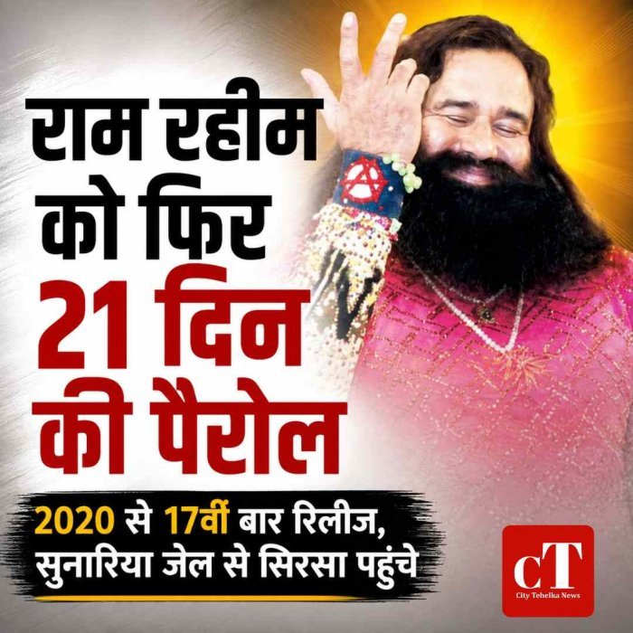 राम रहीम को फिर 21 दिन की पैरोल, 2020 से अब तक 17वीं बार जेल से होगा बाहर