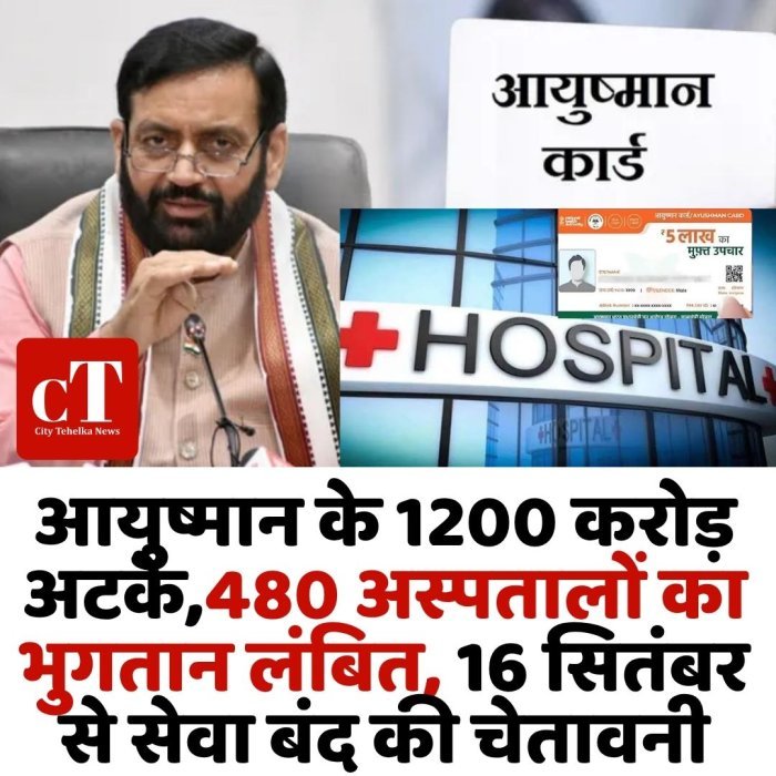 आयुष्मान के 1200 करोड़ अटके,480 अस्पतालों का भुगतान लंबित, 16 सितंबर से सेवा बंद की चेतावनी