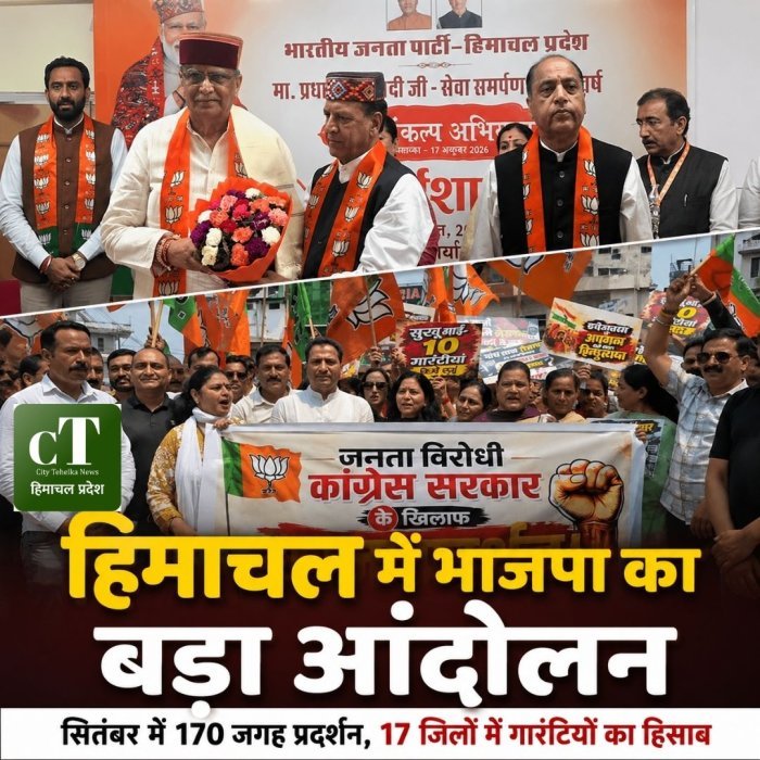 हिमाचल में भाजपा का बड़ा आंदोलन,सितंबर में 170 जगह प्रदर्शन, 17 जिलों में गारंटियों का हिसाब