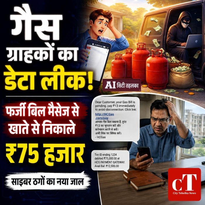 गैस ग्राहकों का डेटा लीक!,फर्जी बिल मैसेज से खाते से निकाले ₹75 हजार, साइबर ठगों का नया जाल