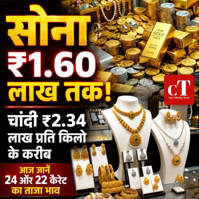 सोना ₹1.60 लाख तक,चांदी ₹2.34 लाख प्रति किलो के करीब,आज जानें 24 और 22 कैरेट का ताजा भाव
