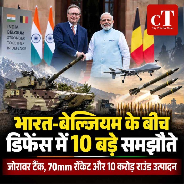 भारत-बेल्जियम के बीच डिफेंस सेक्टर में 10 बड़े समझौते, जोरावर टैंक से रॉकेट और गोला-बारूद तक सहयोग