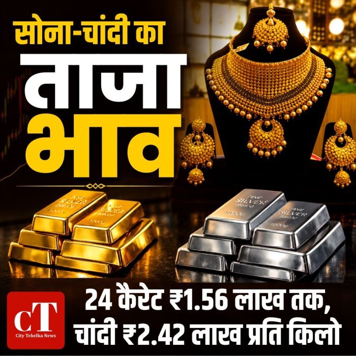 सोना-चांदी का ताजा भाव, 24 कैरेट ₹1.56 लाख तक, चांदी ₹2.42 लाख प्रति किलो तक