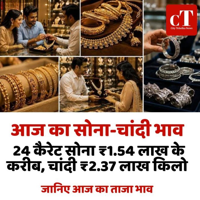 आज का सोना-चांदी भाव: 24 कैरेट सोना ₹1.54 लाख के करीब, चांदी ₹2.37 लाख किलो,जानिए आज का ताजा भाव