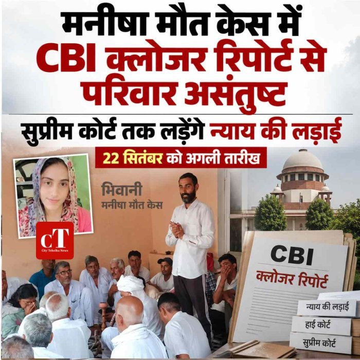 भिवानी में टीचर मनीषा मौत केस में ग्रामीणों की पंचायत: CBI की क्लोजर रिपोर्ट से परिवार नहीं संतुष्ट, सुप्रीम कोर्ट तक जाने का ऐलान