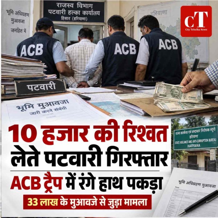 10 हजार की रिश्वत लेते पटवारी गिरफ्तार, 33 लाख के मुआवजे की बकाया राशि से जुड़ा मामला