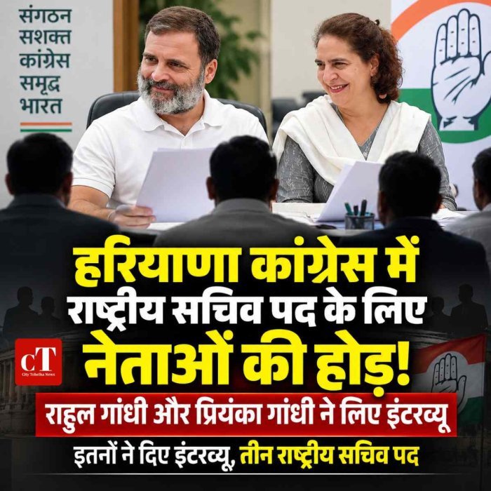 हरियाणा कांग्रेस में राष्ट्रीय सचिव बनने की होड़, 15 नेताओं के इंटरव्यू से बढ़ी सियासी हलचल