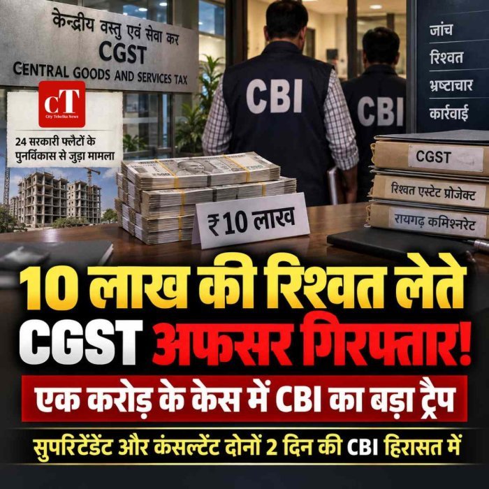 एक करोड़ की रिश्वत के मामले में CGST सुपरिंटेंडेंट और कंसल्टेंट गिरफ्तार, 10 लाख लेते CBI के जाल में फंसे