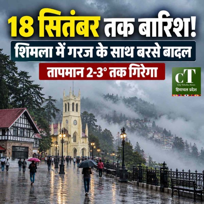हिमाचल में 18 सितंबर तक बारिश का दौर: शिमला में गरज के साथ बरसे बादल, धुंध ने राजधानी को आगोश में लिया; जिलों के लिए कोई विशेष चेतावनी