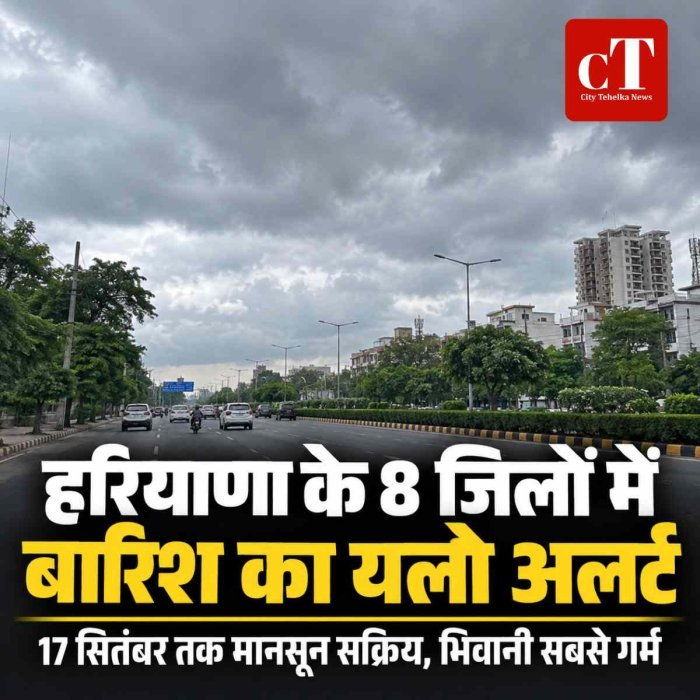 हरियाणा में फिर बदला मौसम का मिजाज, 8 जिलों में यलो अलर्ट; 17 सितंबर तक बारिश के आसार