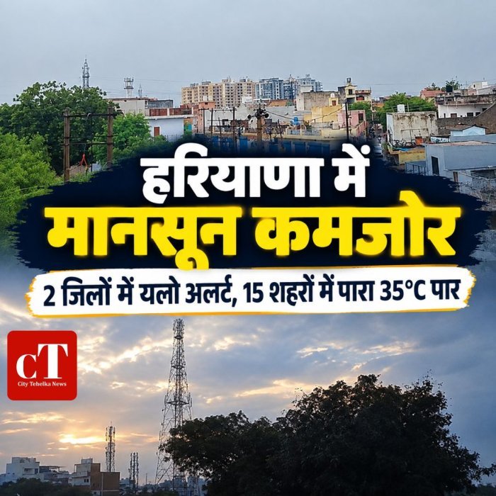 हरियाणा में मानसून कमजोर,2 जिलों में यलो अलर्ट,15 शहरों में पारा 35°C पार
