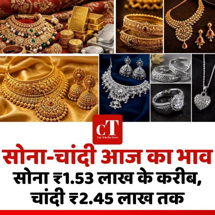 सोना-चांदी आज का भाव: सोना ₹1.53 लाख के करीब, चांदी ₹2.45 लाख तक