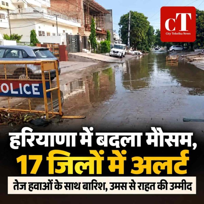 हरियाणा में मौसम ने अचानक ली करवट, रातभर तेज हवाओं के साथ बारिश; 17 जिलों के लिए अलर्ट, गर्मी-उमस से राहत की उम्मीद