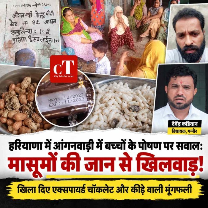 हरियाणा में आंगनवाड़ी में बच्चों के पोषण पर सवाल:  मासूमों की जान से खिलवाड़! खिला दिए एक्सपायर्ड चॉकलेट और कीड़े वाली मूंगफली