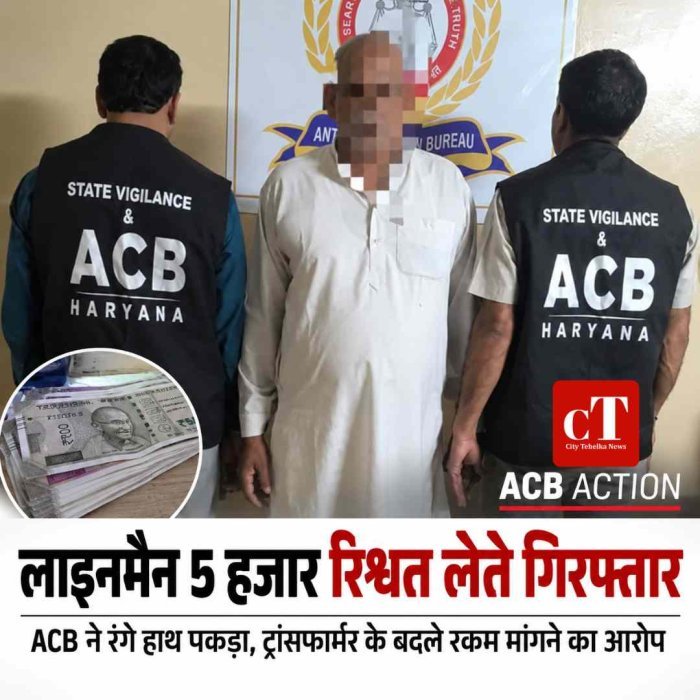 बिजली निगम का लाइनमैन ₹5 हजार रिश्वत लेते गिरफ्तार, ACB ने रंगे हाथ दबोचा