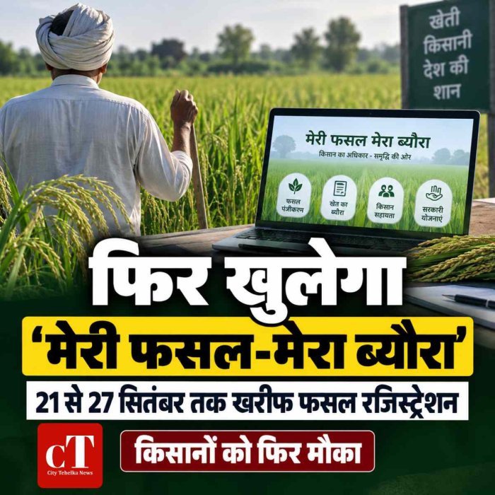 हरियाणा में फिर खुलेगा ‘मेरी फसल-मेरा ब्यौरा’, 21 से 27 सितंबर तक खरीफ फसल का पंजीकरण; किसानों को मिलेंगे कई लाभ