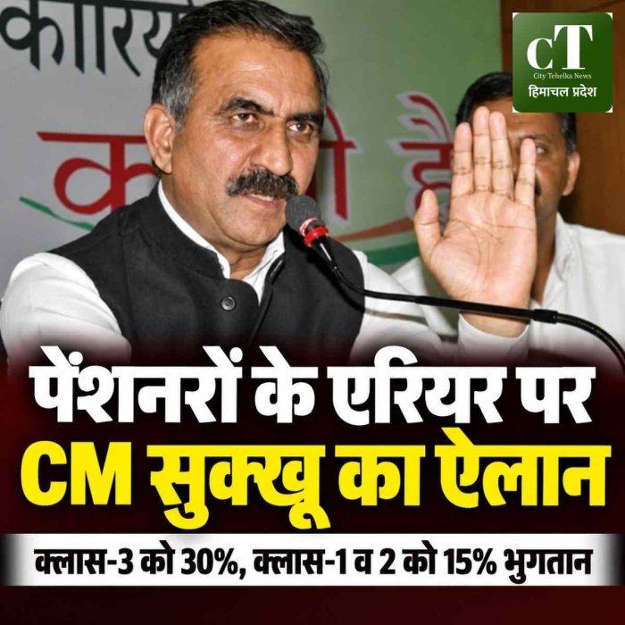 पेंशनरों के एरियर पर CM सुक्खू का बड़ा ऐलान, क्लास-3 को 30% और क्लास-1 व 2 को 15% भुगतान