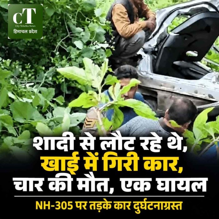 शादी से लौट रहे थे, खाई में गिरी कार, चार की मौत, एक घायल